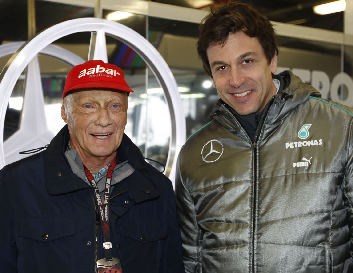 Lauda (L) denies Mercedes is blocking engine rules change.  But what does Toto Wolff (R) say?