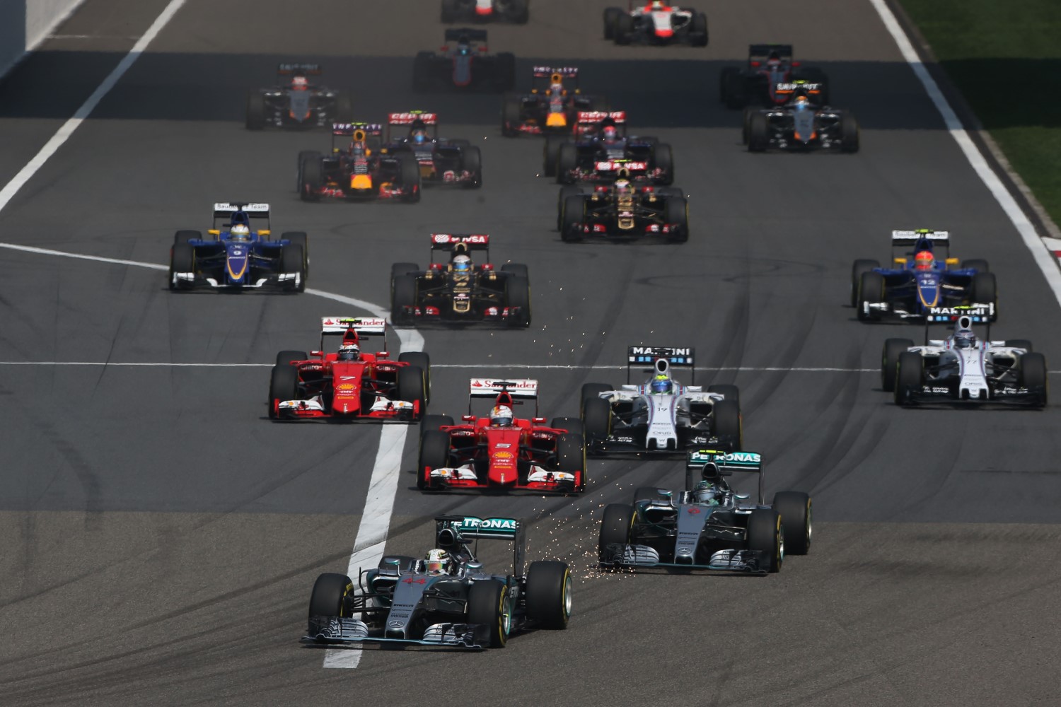 Hamilton leads at the start