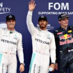 From left, Rosberg, Hamilton and Verstappen