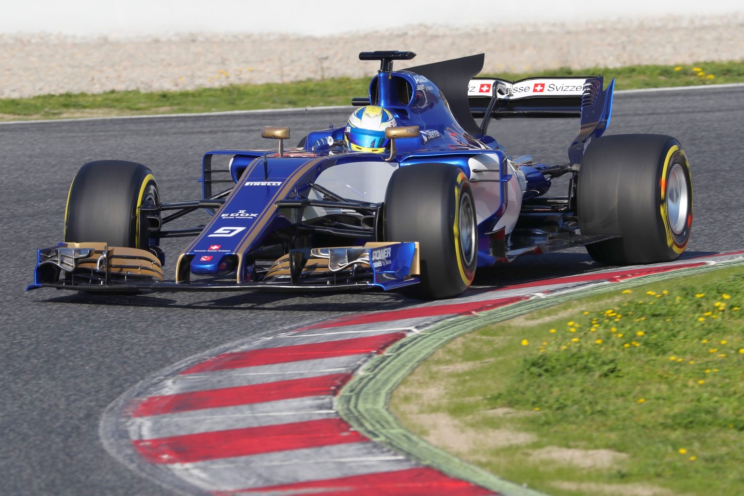 Ericsson driving the new Sauber on a filming day