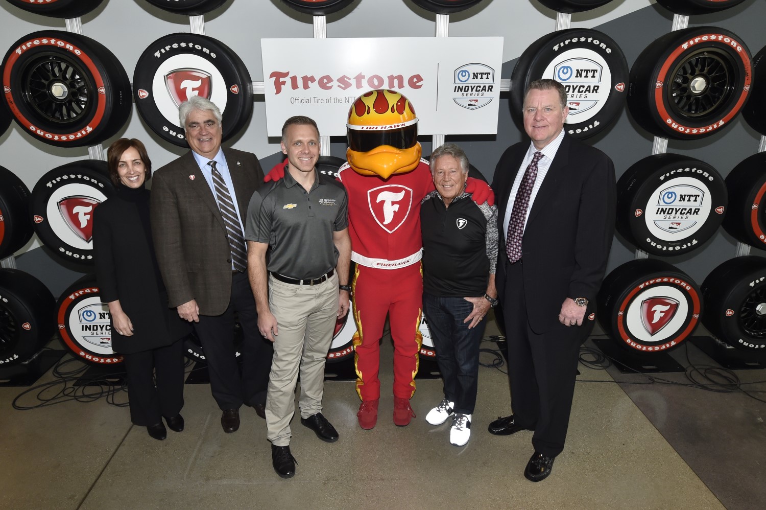 From left, Lisa Boggs, Mark Miles, Ed Carpenter, Mario Andretti and Jay Frye