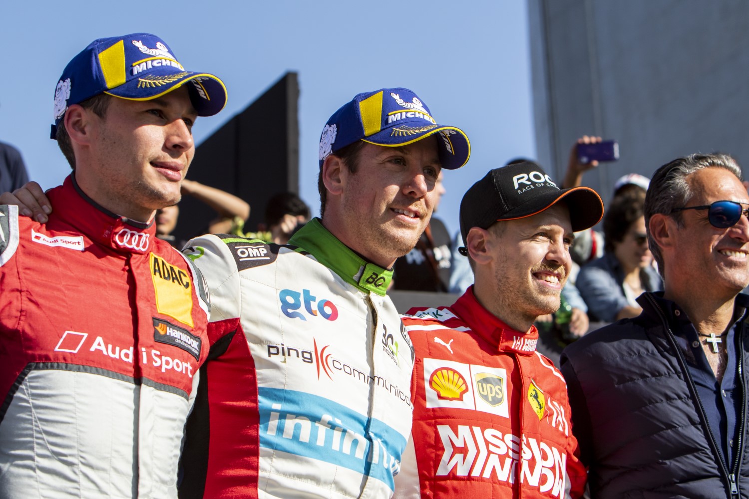 From left, Duval, Guerra and Vettel on podium