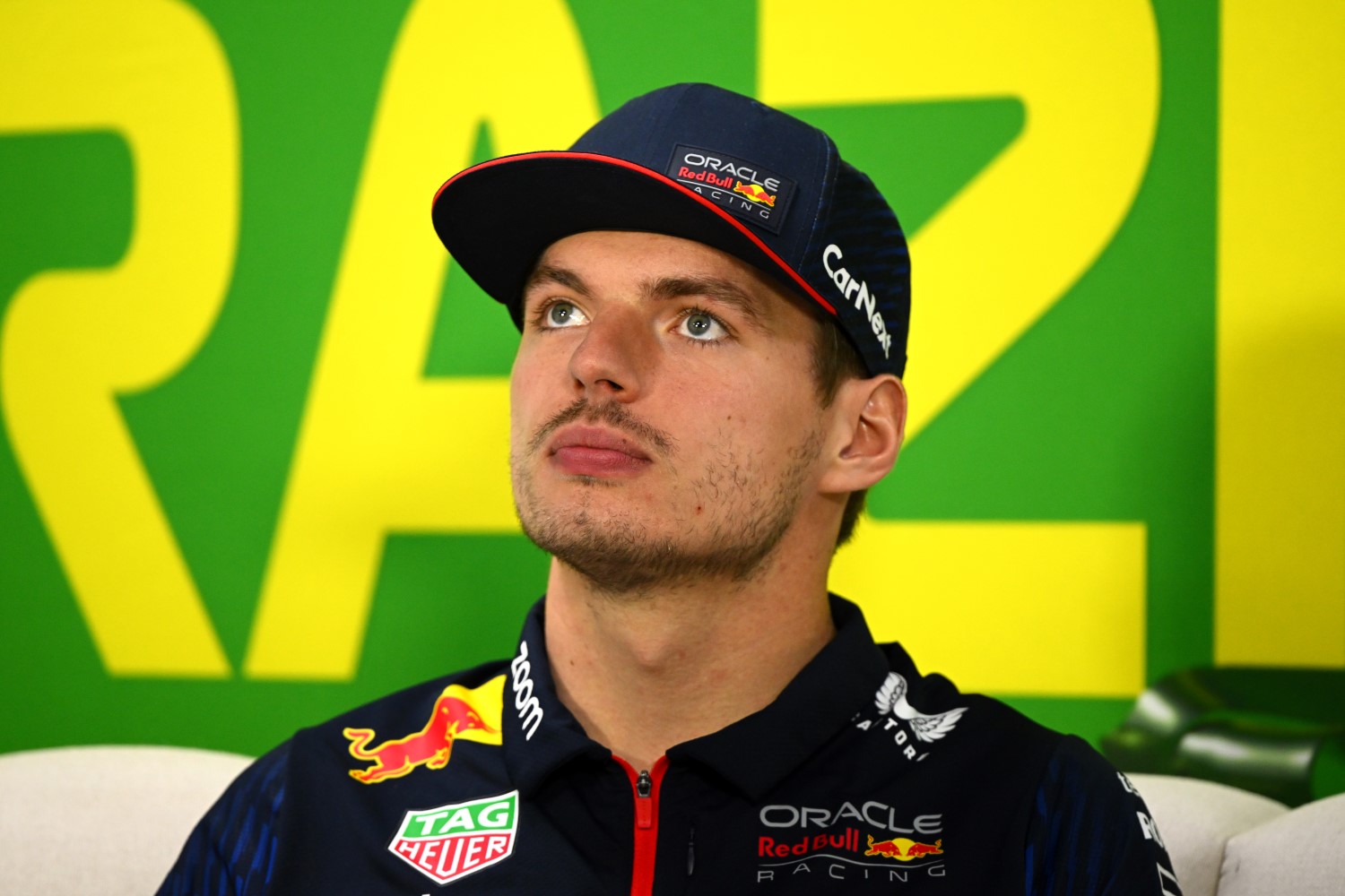 Max Verstappen of the Netherlands and Oracle Red Bull Racing looks on in the Drivers Press Conference during previews ahead of the F1 Grand Prix of Brazil at Autodromo Jose Carlos Pace on November 02, 2023 in Sao Paulo, Brazil. (Photo by Clive Mason/Getty Images) // Getty Images / Red Bull Content Pool