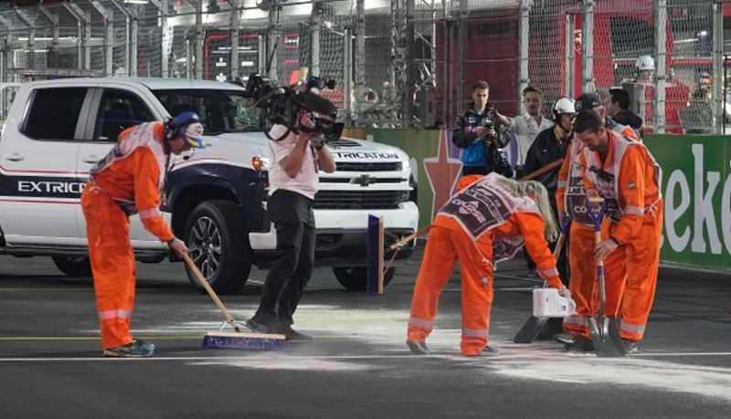 Stewards attempted to clear the spillage just an hour before the race