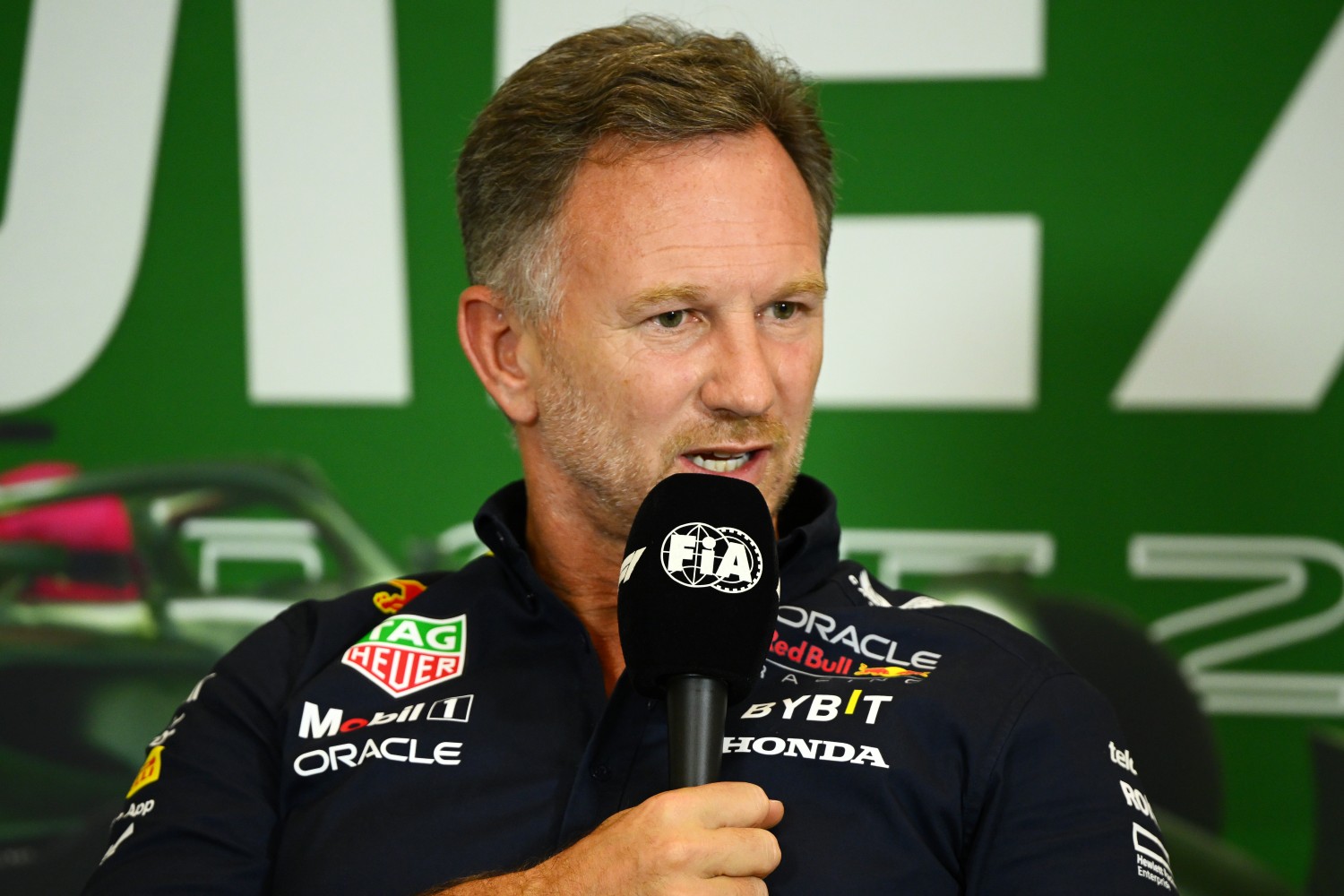 Red Bull Racing Team Principal Christian Horner attends the Team Principals Press Conference during practice ahead of the F1 Grand Prix of Mexico at Autodromo Hermanos Rodriguez on October 27, 2023 in Mexico City, Mexico. (Photo by Clive Mason/Getty Images)