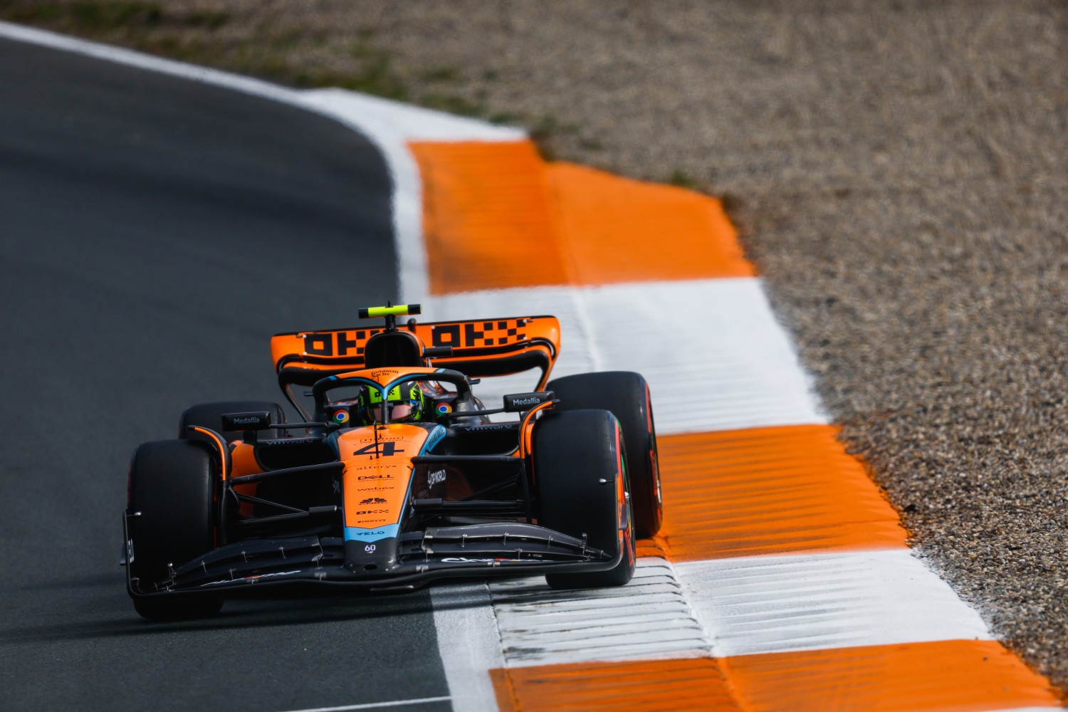 Lando Norris, McLaren MCL60 during the Dutch GP at Circuit Zandvoort on Friday August 25, 2023 in North Holland, Netherlands. (Photo by Zak Mauger / LAT Images)