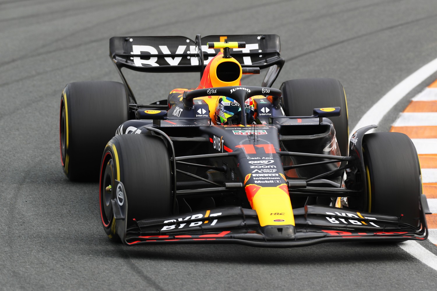 Sergio Perez of Mexico driving the (11) Oracle Red Bull Racing RB19 on track during practice ahead of the F1 Grand Prix of The Netherlands at Circuit Zandvoort on August 25, 2023 in Zandvoort, Netherlands. (Photo by Peter Fox/Getty Images) // Getty Images / Red Bull Content Pool