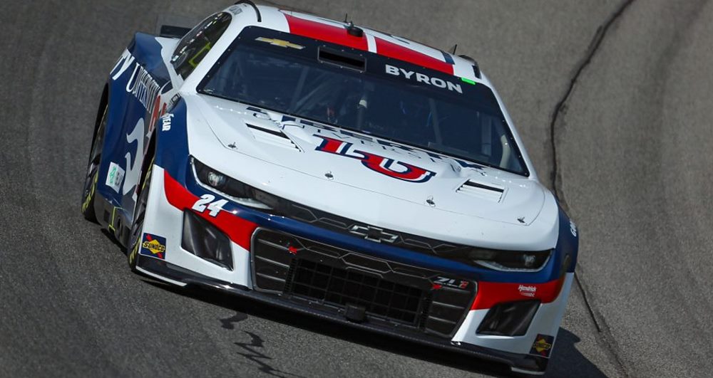 William Byron, driver of the #24 Liberty University Chevrolet, drives during practice for the NASCAR Cup Series FireKeepers Casino 400 at Michigan International Speedway on August 05, 2023 in Brooklyn, Michigan. (Photo by Jonathan Bachman/Getty Images) | Getty Images