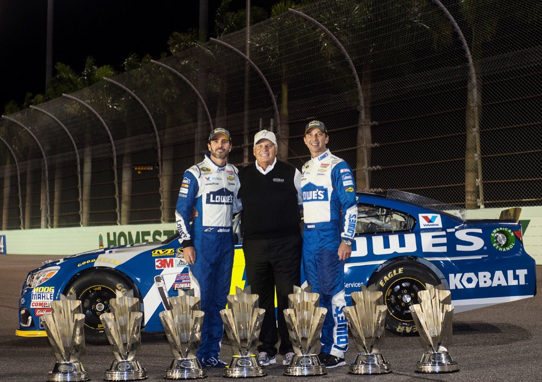 Chad Knaus, Rick Hendrick and Jimmie Johnson after winning their 7th Cup title together at Homestead