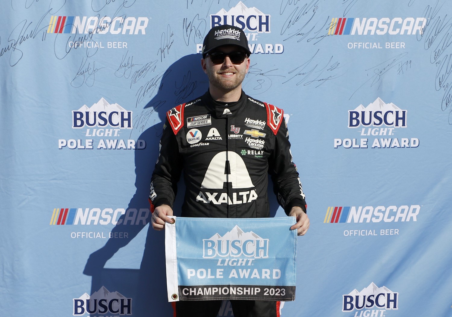 William Byron, driver of the #24 Axalta Chevrolet, poses for photos after winning the pole award during qualifying for the NASCAR Cup Series Championship at Phoenix Raceway on November 04, 2023 in Avondale, Arizona. (Photo by Chris Graythen/Getty Images)