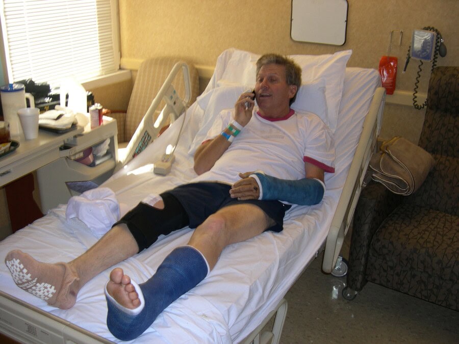 John Force on his phone in the Hospital