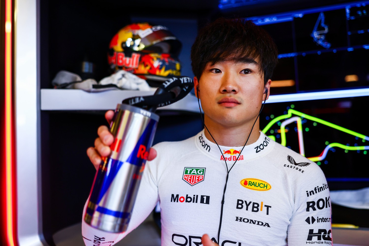 Yuki Tsunoda of Japan and Oracle Red Bull Racing prepares to drive in the garage during Formula 1 testing at Yas Marina Circuit on December 10, 2024 in Abu Dhabi, United Arab Emirates. (Photo by Mark Thompson/Getty Images) // Getty Images / Red Bull Content Pool