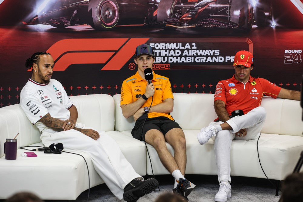 2024 Abu Dhabi GP Thursday Press Conference PART ONE  Lewis HAMILTON (Mercedes), Oscar PIASTRI (McLaren), Carlos SAINZ (Ferrari)