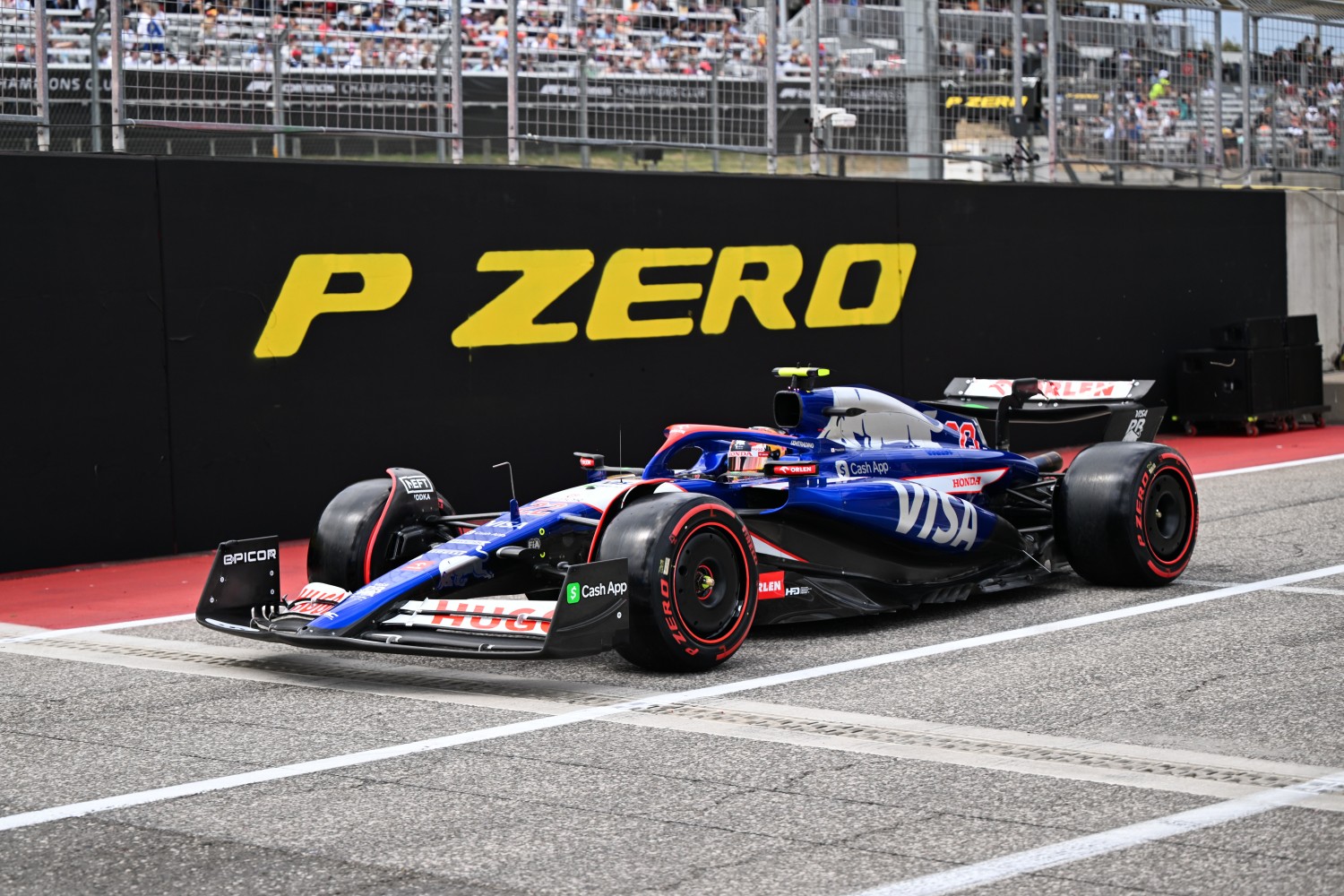 Yuki Tsunoda, VCARB 01, in the pit lane during the United States GP at Circuit of the Americas on Friday October 18, 2024 in Austin, United States of America. (Photo by Simon Galloway / LAT Images)