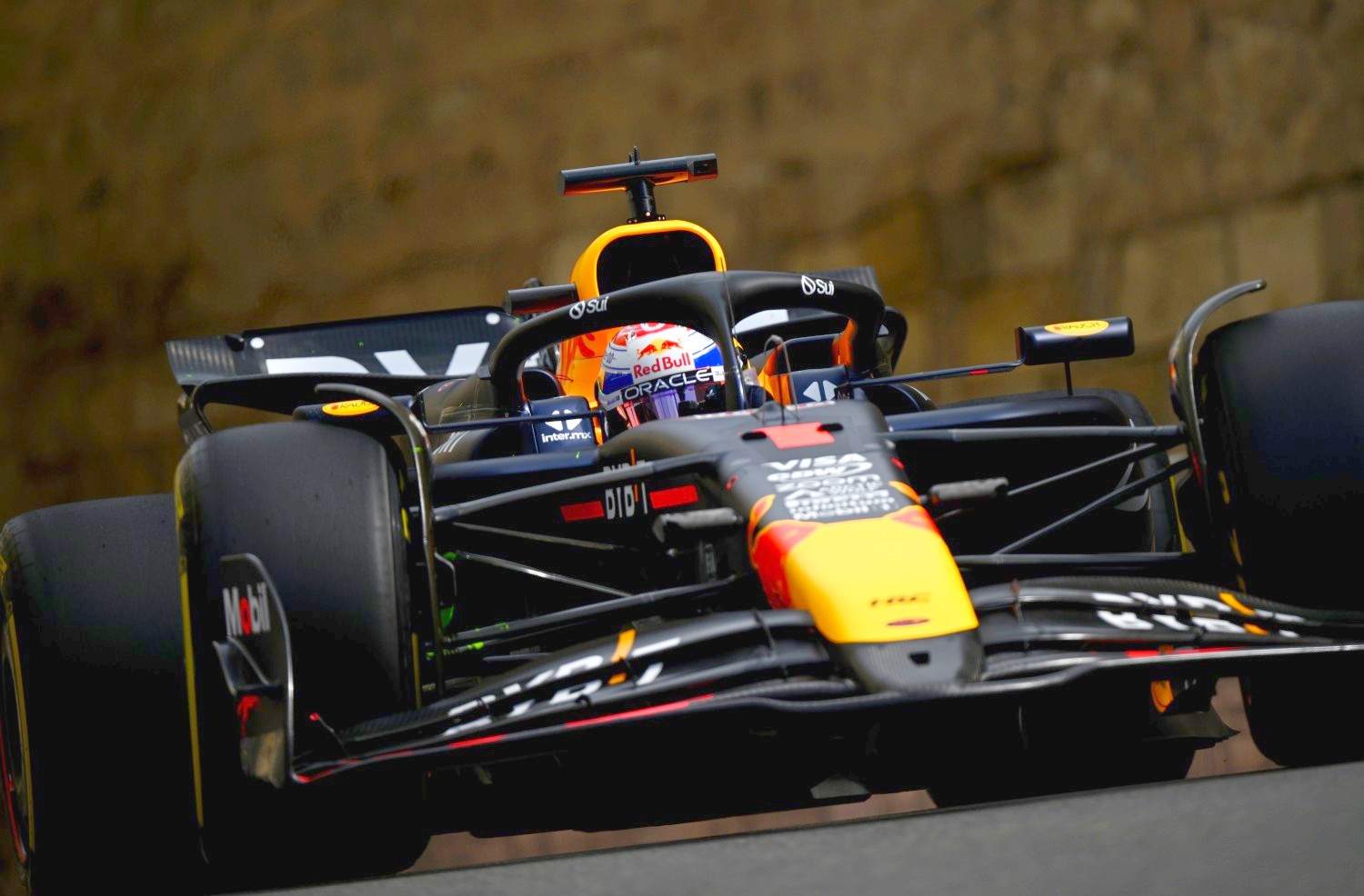 Max Verstappen of the Netherlands driving the (1) Oracle Red Bull Racing RB20 on track during practice ahead of the F1 Grand Prix of Azerbaijan at Baku City Circuit on September 13, 2024 in Baku, Azerbaijan. (Photo by Clive Mason/Getty Images)