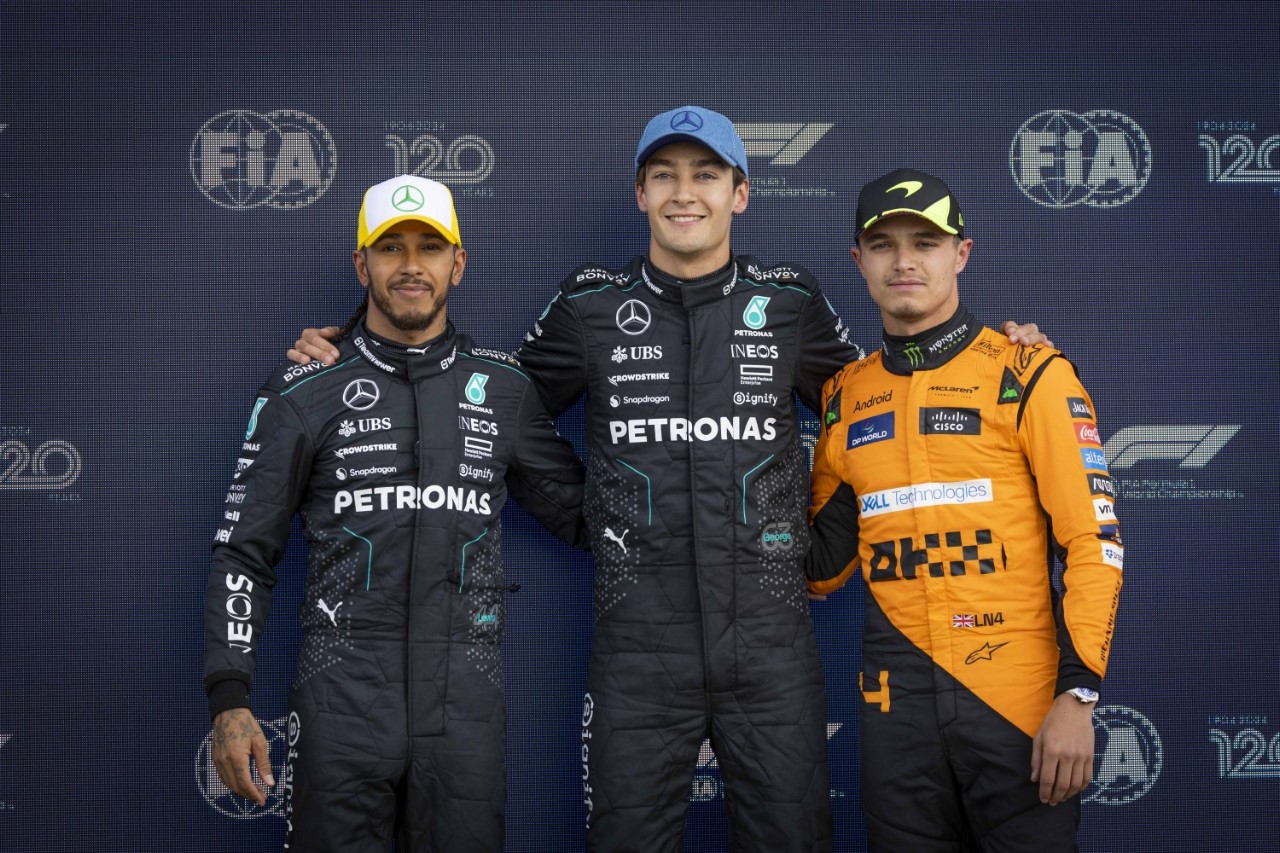 L to R: Lewis Hamilton, George Russell and Lando Norris - 2024 British Grand Prix, Saturday - Sam Bloxham