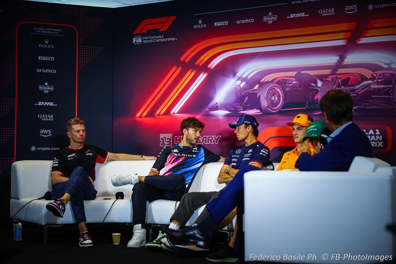 Hungarian GP Press conference with Nico Hulkenberg, Pierre Gasly, Alex Albon, Fernando Alonso, Oscar Piastriduring the Hungarian GP, Budapest 18-21 July 2024 Formula 1 World championship 2024.