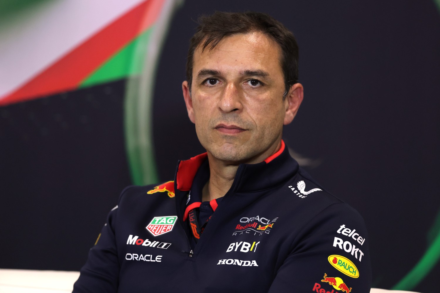 Pierre Wache, Chief Engineer of Performance Engineering at Oracle Red Bull Racing attends the Team Principals Press Conference during practice ahead of the F1 Grand Prix of Emilia-Romagna at Autodromo Enzo e Dino Ferrari Circuit on May 17, 2024 in Imola, Italy. (Photo by Bryn Lennon/Getty Images)
