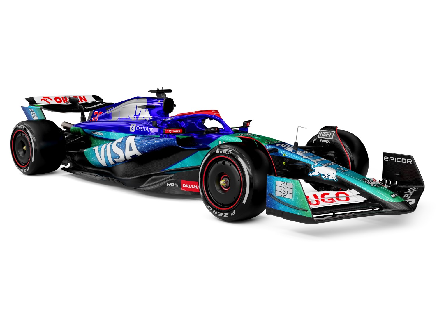 A digital render of the new livery for Las Vegas GP for the VISA Cash App RB Formula 1 team // Getty Images / Red Bull Content Pool