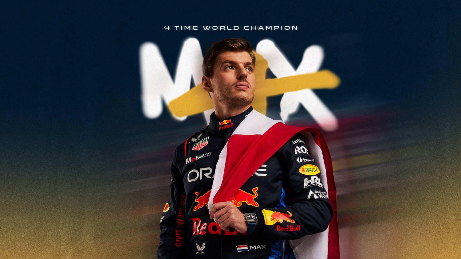 An image of 2024 World Drivers' Champion and 4-time World Drivers' Champion, Max Verstappen in 16x9. Red Bull content pool