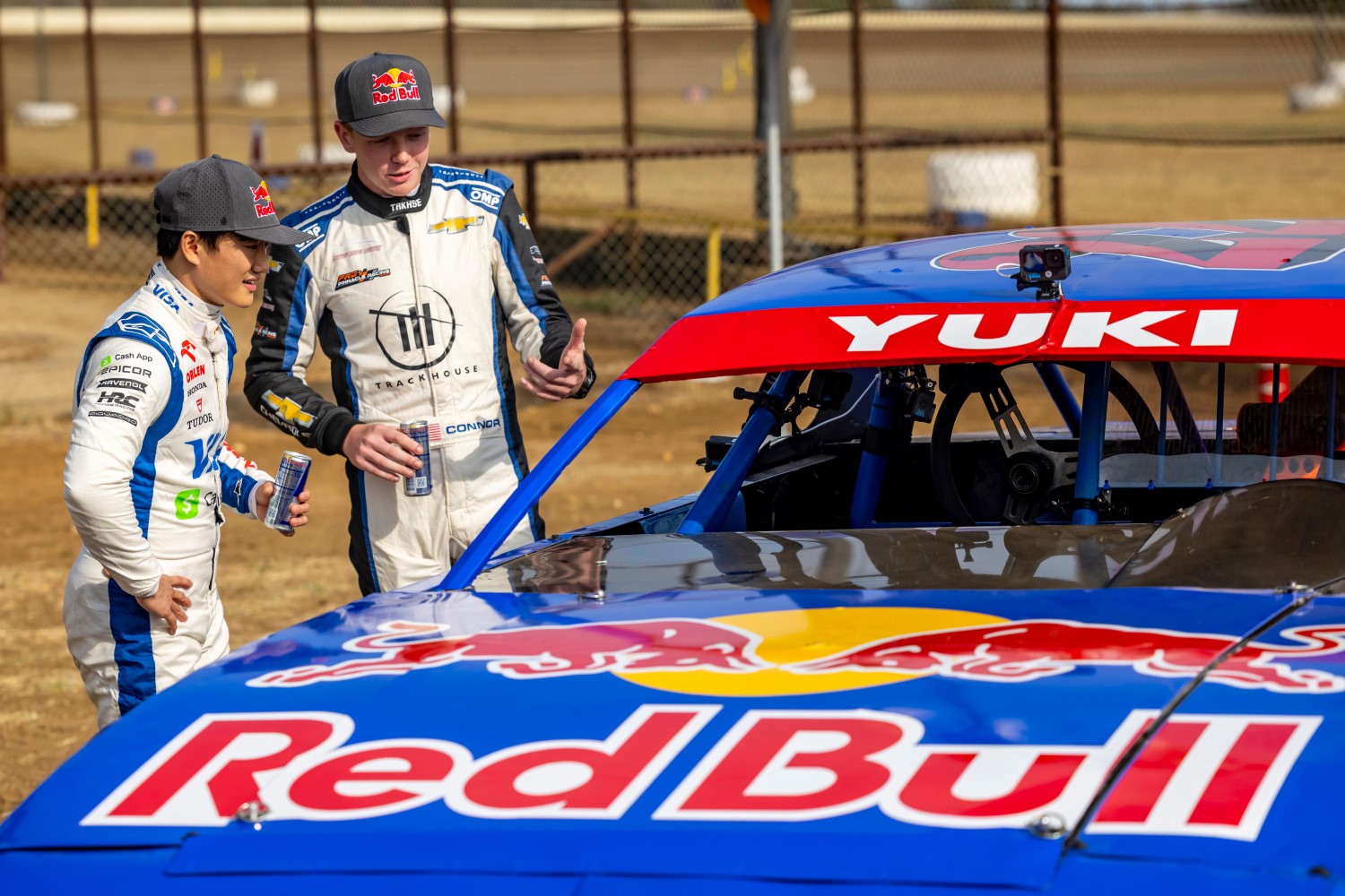 Yuki Tsunoda and Connor Zilisch at the Cotton Bowl Speedway in Paige, TX, USA on 16 October, 2024. // Garth Milan / Red Bull Content Pool