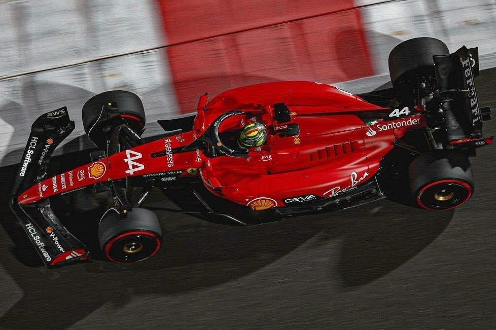 Rendering of Lewis Hamilton in a Ferrari