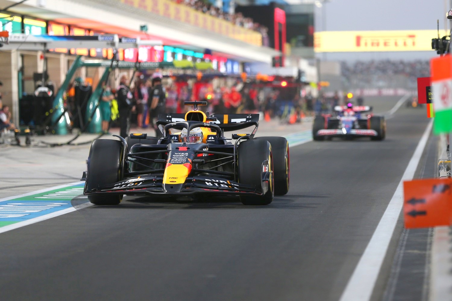 Max Verstappen, Red Bull Racing RB20, in the pit lane during the Qatar GP at Losail International Circuit on Friday November 29, 2024 in Losail, Qatar. (Photo by Dom Romney / LAT Images)