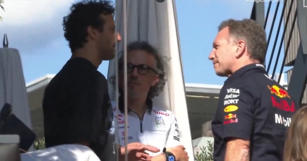 Daniel Ricciardo was seen talking to Christian Horner and Laurent Mekies after the race