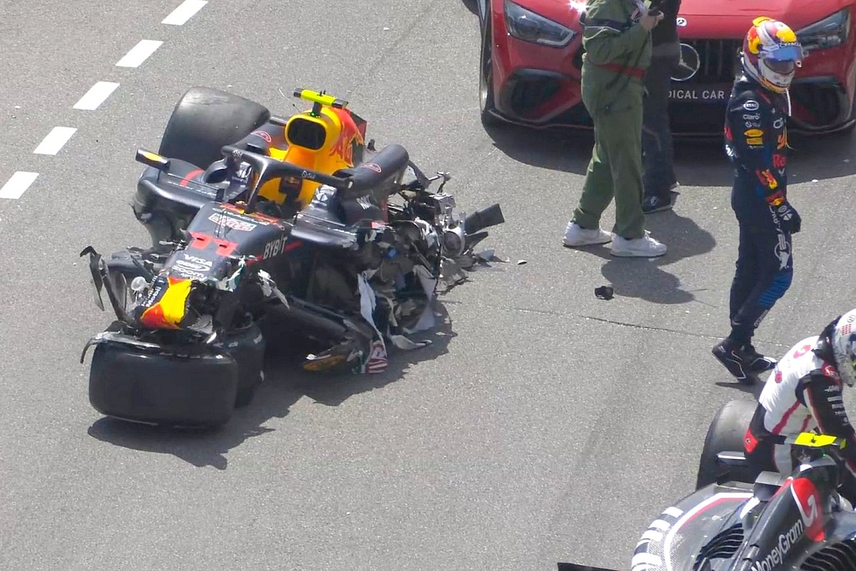 Kevin Magnussen caused Sergio Perez's Red Bull to be completely destroyed.