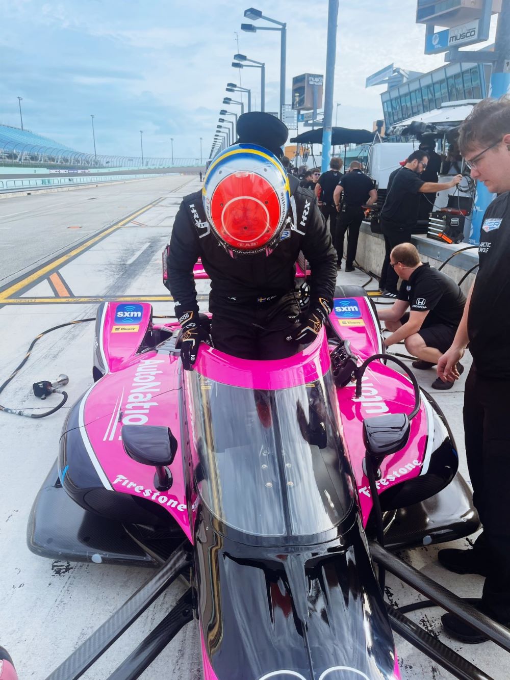 Homestead Florida - Felix Rosenqvist checks out his Meyer Shank Racing livery