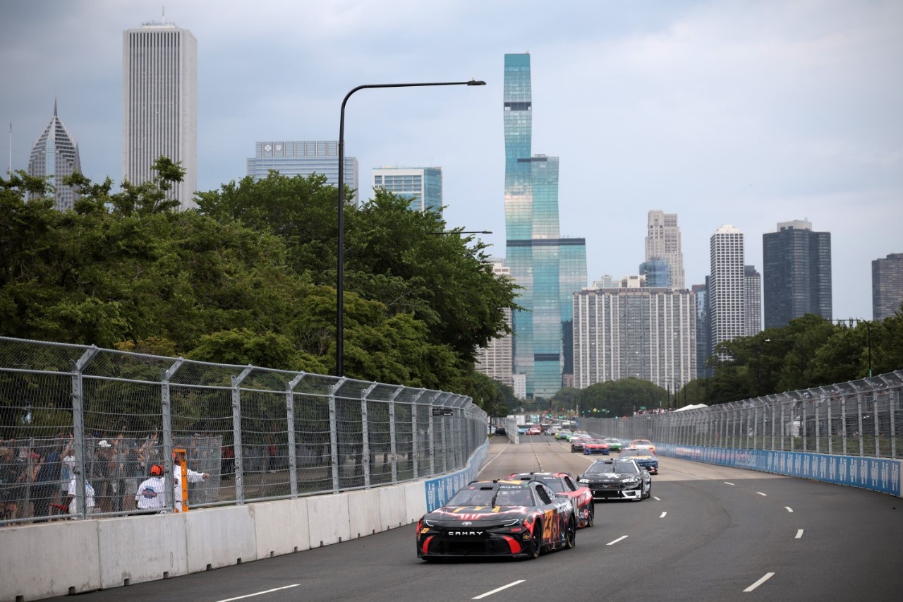 Bubba Wallace, driver of the #23 McDonald's Toyota, drives during the NASCAR Cup Series Grant Park 165 at Chicago Street Course on July 07, 2024 in Chicago, Illinois. (Photo by James Gilbert/Getty Images