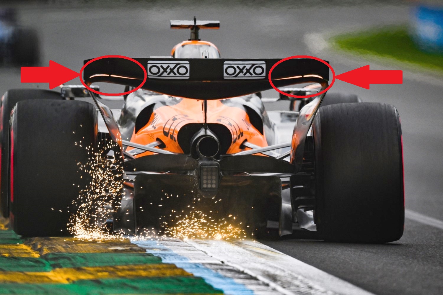 Gap opening in McLaren Rear Wing of Oscar Piastri of Australia driving the (81) McLaren MCL39 Mercedes during qualifying ahead of the F1 Grand Prix of Australia at Albert Park Grand Prix Circuit on March 15, 2025 in Melbourne, Australia. (Photo by Simon Galloway/LAT Images for McLaren)