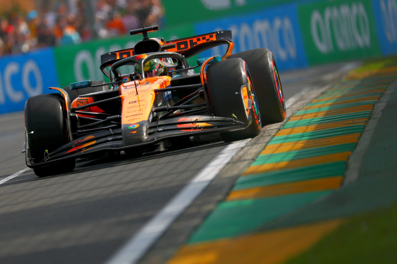 Oscar Piastri of Australia driving the (81) McLaren MCL39 Mercedes on track during practice ahead of the F1 Grand Prix of Australia at Albert Park Grand Prix Circuit on March 14, 2025 in Melbourne, Australia. (Photo by Clive Rose/Getty Images for McLaren)