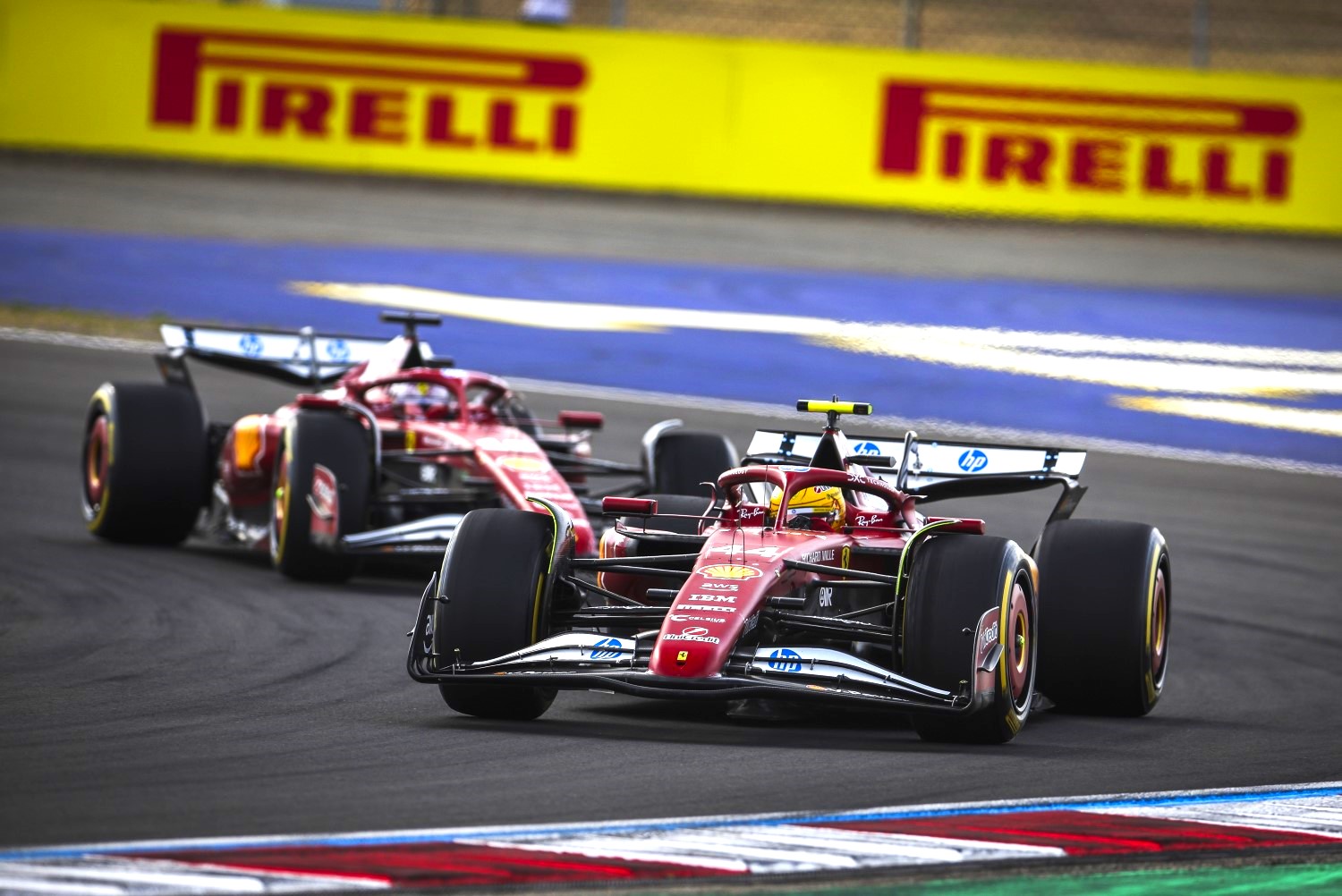 44 HAMILTON Lewis (gbr), Scuderia Ferrari SF-25, 16 LECLERC Charles (mco), Scuderia Ferrari SF-25, action during the Formula 1 Heineken Chinese Grand Prix 2025, 2nd round of the 2025 FIA Formula One World Championship from March 21 to 23, 2025 on the Shanghai International Circuit, in Shanghai, China - Photo Xavi Bonilla / DPPI for Ferrari