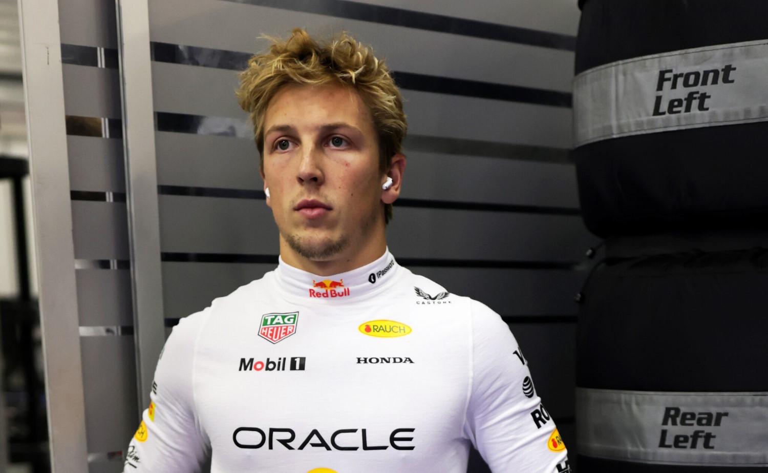 Liam Lawson of New Zealand and Oracle Red Bull Racing looks on in the garage during Sprint Qualifying ahead of the F1 Grand Prix of China at Shanghai International Circuit on March 21, 2025 in Shanghai, China. (Photo by Mark Thompson/Getty Images) // Getty Images / Red Bull Content Pool