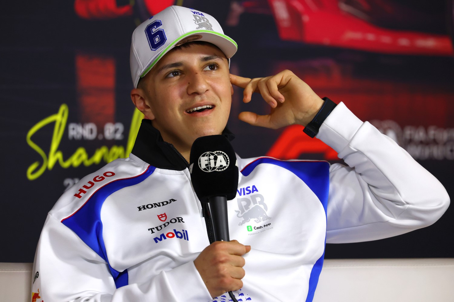 Isack Hadjar of France and Visa Cash App Racing Bulls in the Drivers Press Conference during previews ahead of the F1  Chinese GP at Shanghai International Circuit on March 20, 2025 in Shanghai, China. (Photo by Clive Rose/Getty Images) // Getty Images / Red Bull Content Pool