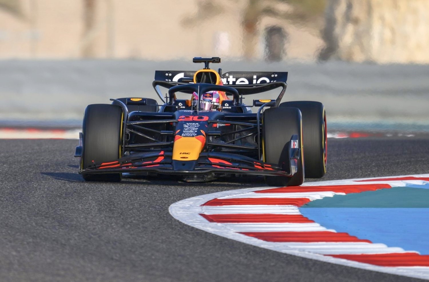 #30 Liam Lawson at the wheel of the Red Bull RB21 at the Bahrain International Circuit on February 25, 2025. Photo supplied by Oracle Red Bull Racing