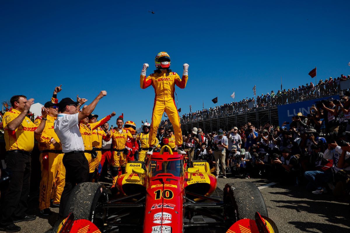 #10: Alex Palou, Chip Ganassi Racing Honda, Podium, Celebration. Jake Galstad photo for Honda