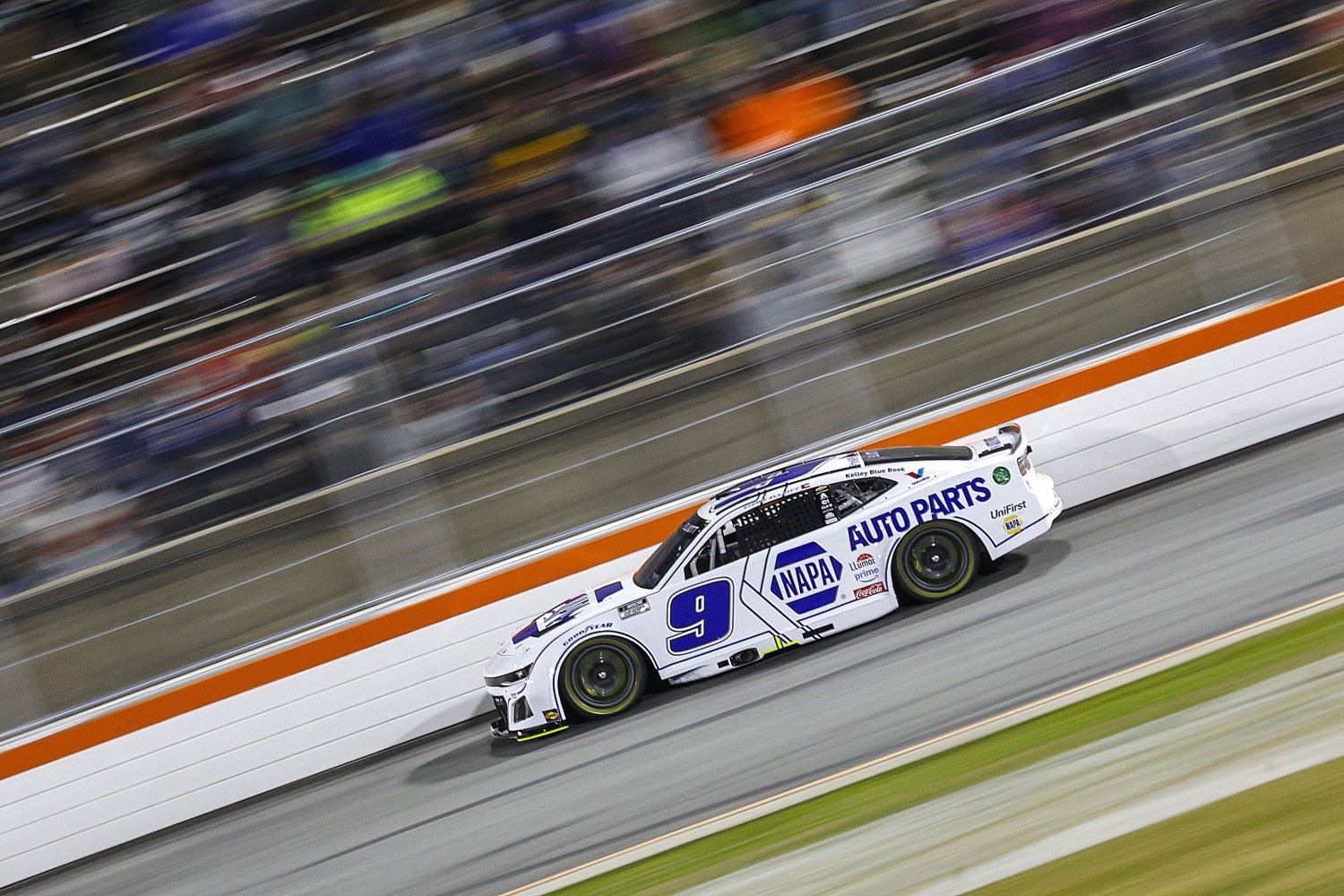 Chase Elliott, driver of the #9 NAPA Auto Parts Chevrolet drives during practice for the Cook Out Clash at Bowman Gray Stadium on February 01, 2025 in Winston Salem, North Carolina. (Photo by Sean Gardner/Getty Images for NASCAR)