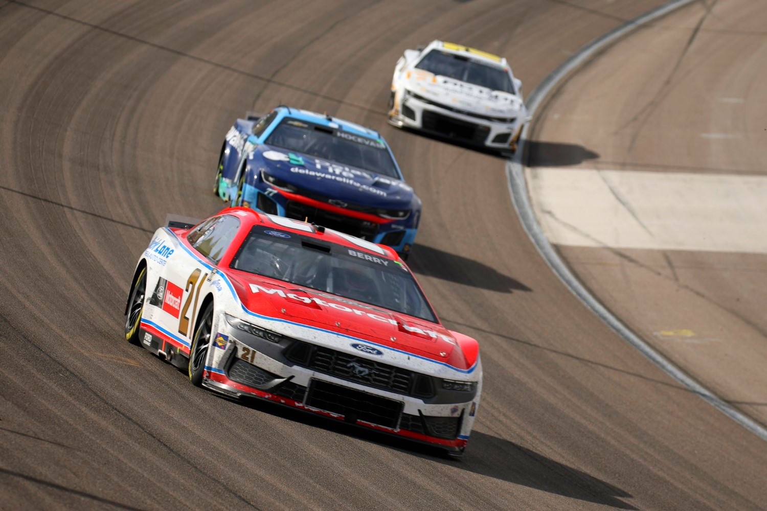 Josh Berry leads in the 2025 Pennzoil 500 NASCAR Cup Race. Photo courtesy of Ford.