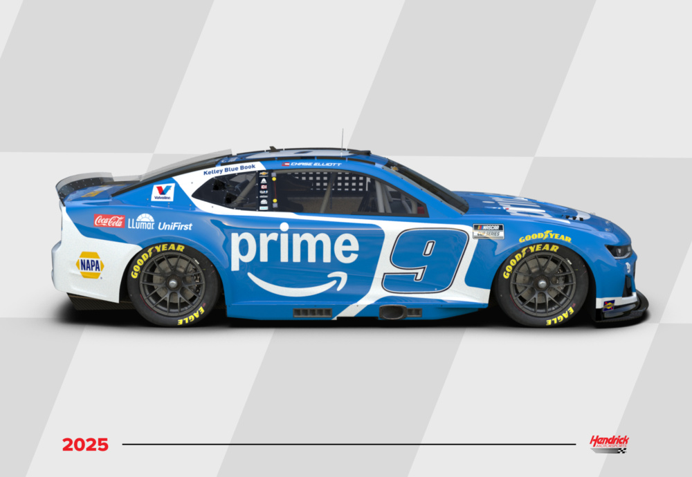 Chase Elliott Prime Video livery. Rendering supplied by Hendrick Motorsports