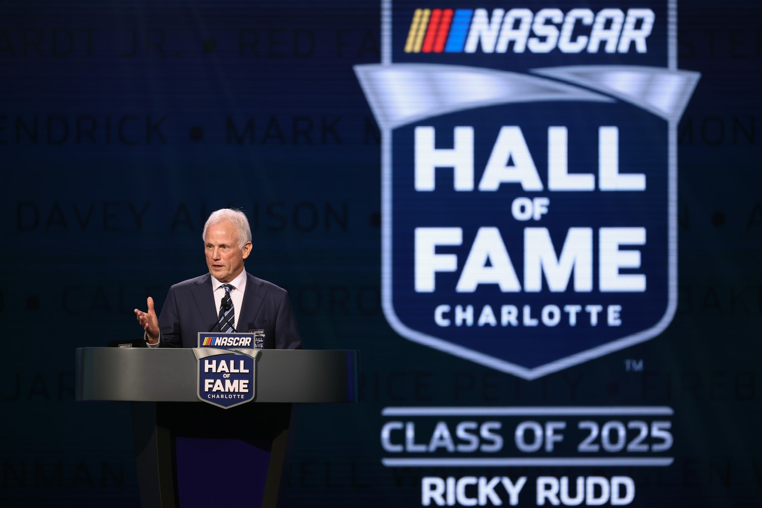 2025 Hall of Fame inductee, Ricky Rudd speak onstage during the 2025 NASCAR Hall of Fame Induction Ceremony at Charlotte Convention Center on February 07, 2025 in Charlotte, North Carolina. (Photo by Jared C. Tilton/Getty Images for NASCAR)