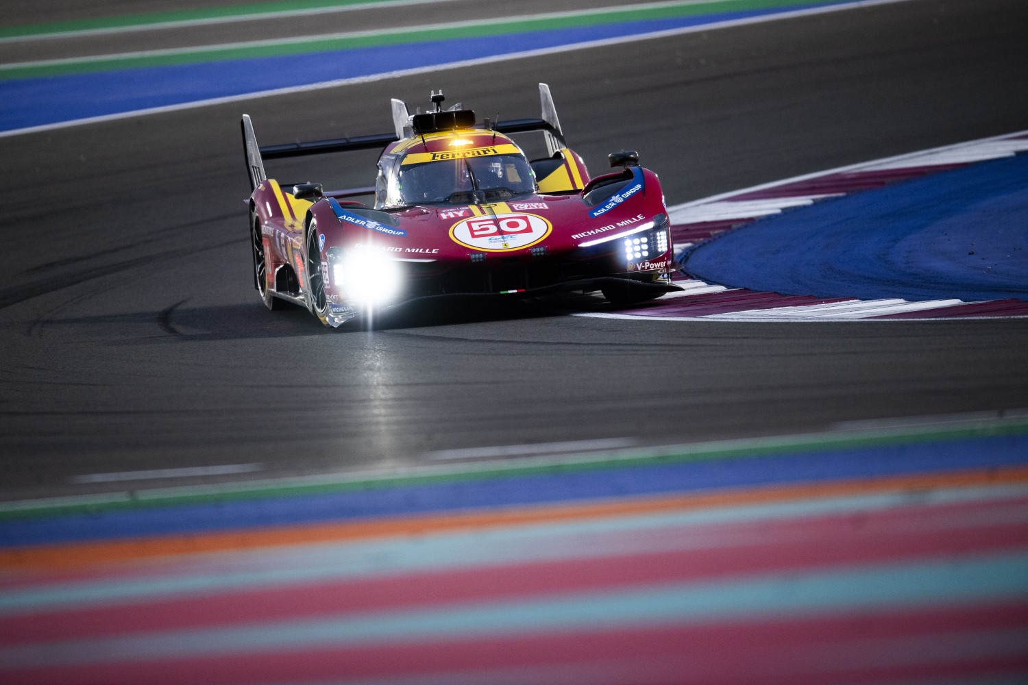 50 FUOCO Antonio (ita), MOLINA Miguel (spa), NIELSEN Nicklas (dnk), Ferrari AF Corse, Ferrari 499P #50, Hypercar, action during the Qatar 1812 KM, 1st round of the 2025 FIA World Endurance Championship, from February 25 to 28, 2025 on the Losail International Circuit in Lusail, Qatar - Photo Fabrizio Boldoni / DPPI