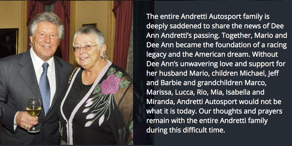 Dee Ann Andretti Passes Away at 76 (Update) - AutoRacing1.com