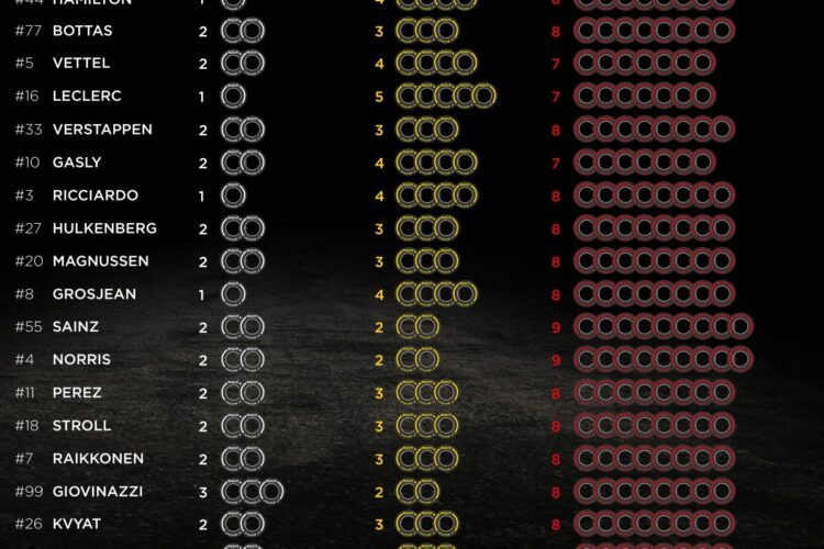 Tires selected by drivers for Chinese GP