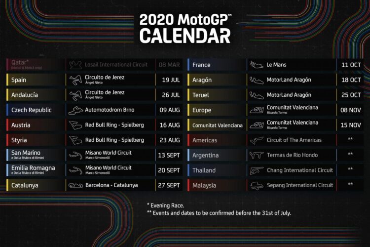 Post Covid MotoGP 2020 Schedule Announced