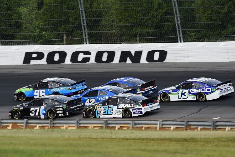 Larson, Burton, and Gilliland on Pocono poles