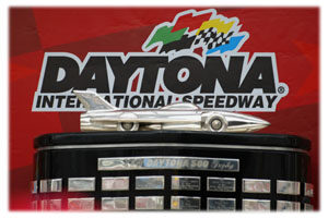 Delta Wing car on top of Daytona 500 trophy