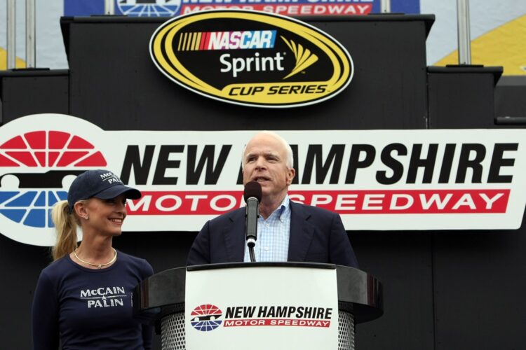 John McCain addresses prerace drivers meeting