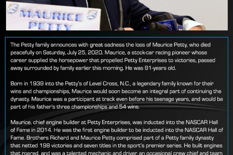 Maurice Petty dies, 81